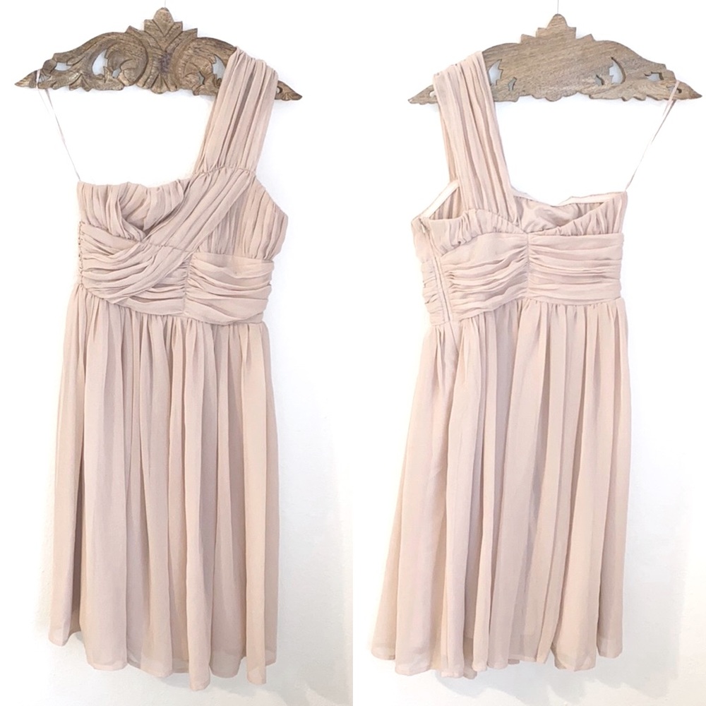 ASOS • Blush Chiffon One Shoulder Ruched Dress (2)